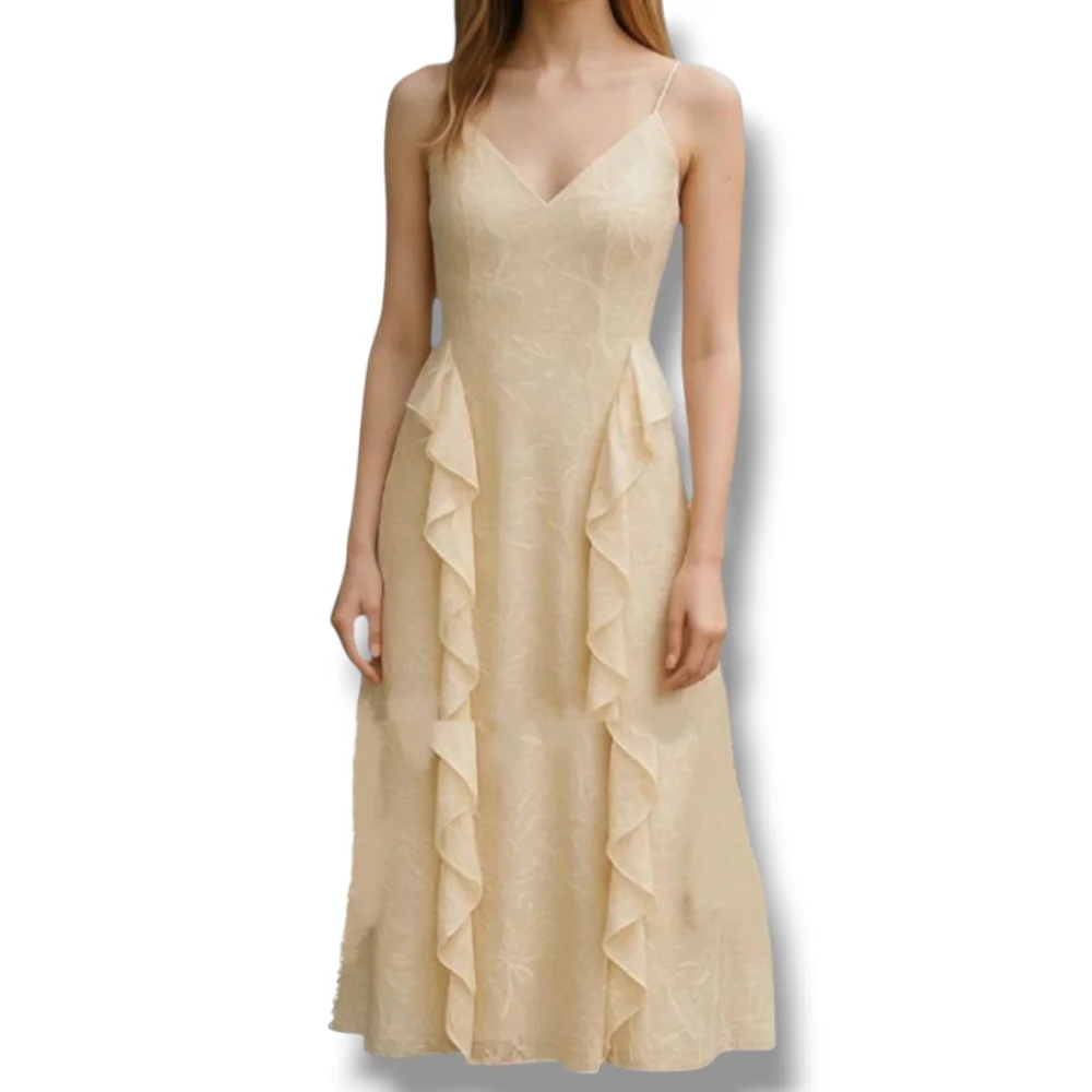 NWT 1. STATE Ruffle Lace Midi Dress In Light Cream Size 12 $149 - Picture 1 of 8